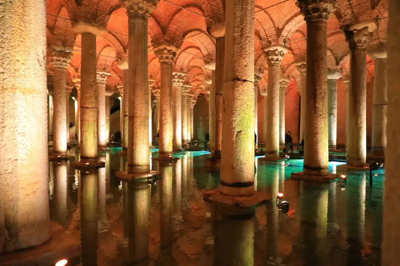 Contemporary Sculpture Among a Cistern's Columns